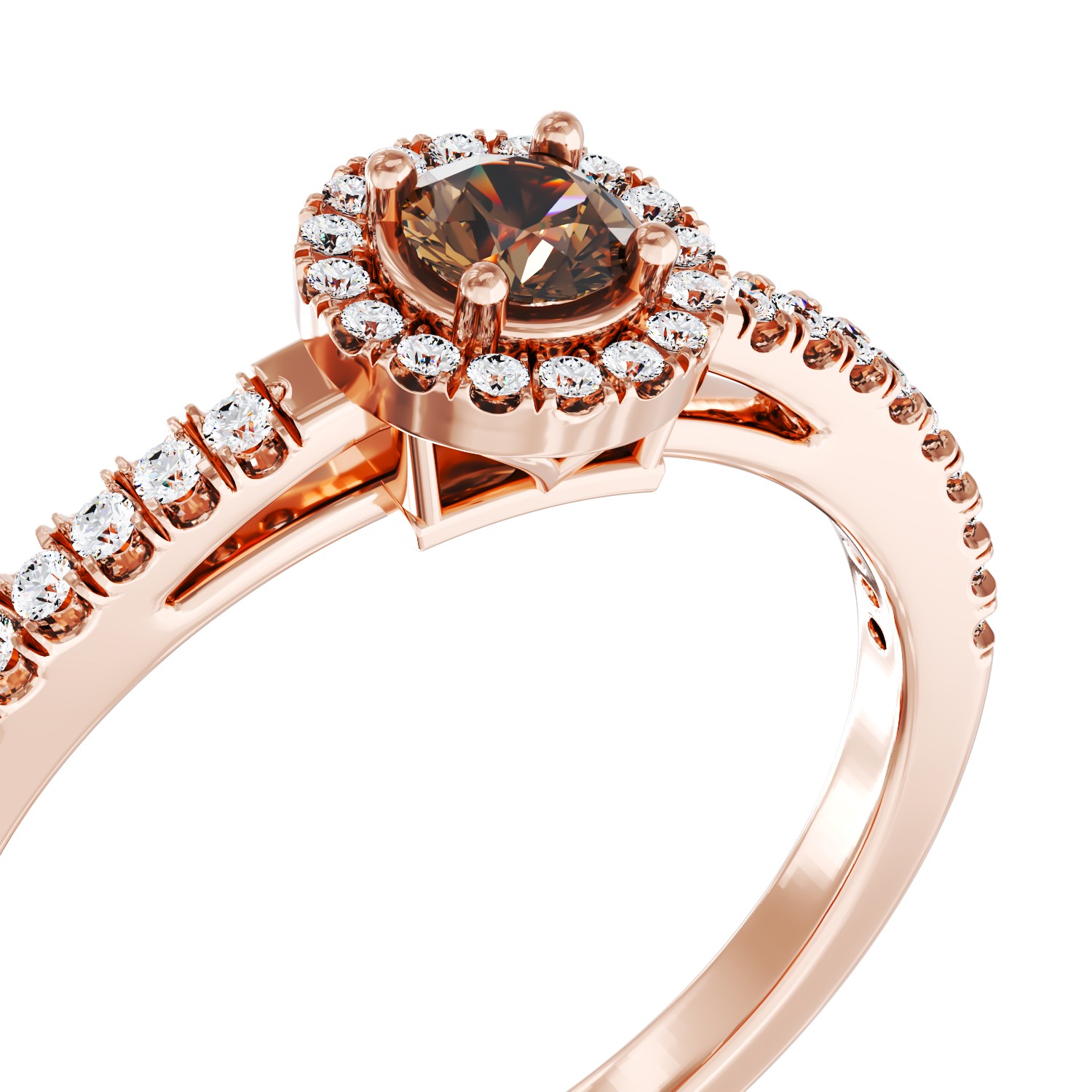 Inel de logodna din aur roz de 18K cu diamant maro de 0.19ct si diamante de 0.18ct
