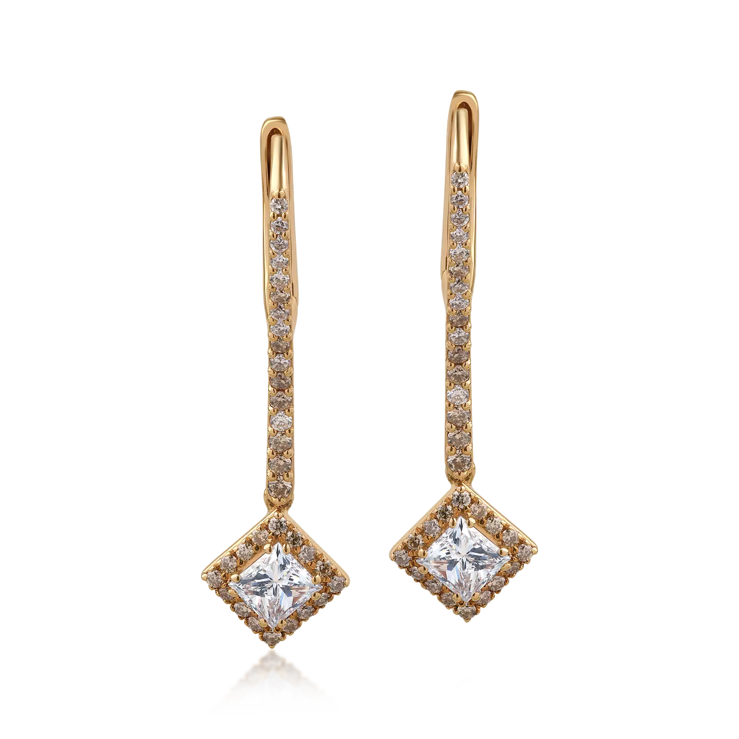 Обеци от 18K розово злато с 1.22ct прозрачни диаманти и 0.45ct кафяви диаманти