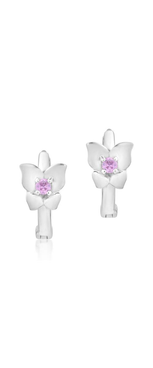 14K white gold children's earrings with 0.087ct pink sapphires