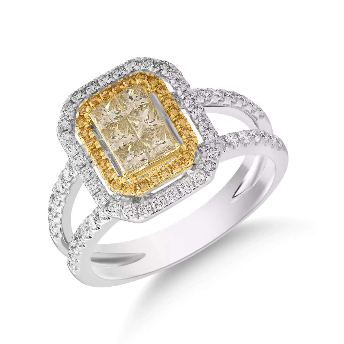 Inel din aur alb-galben cu diamante de 1.05ct