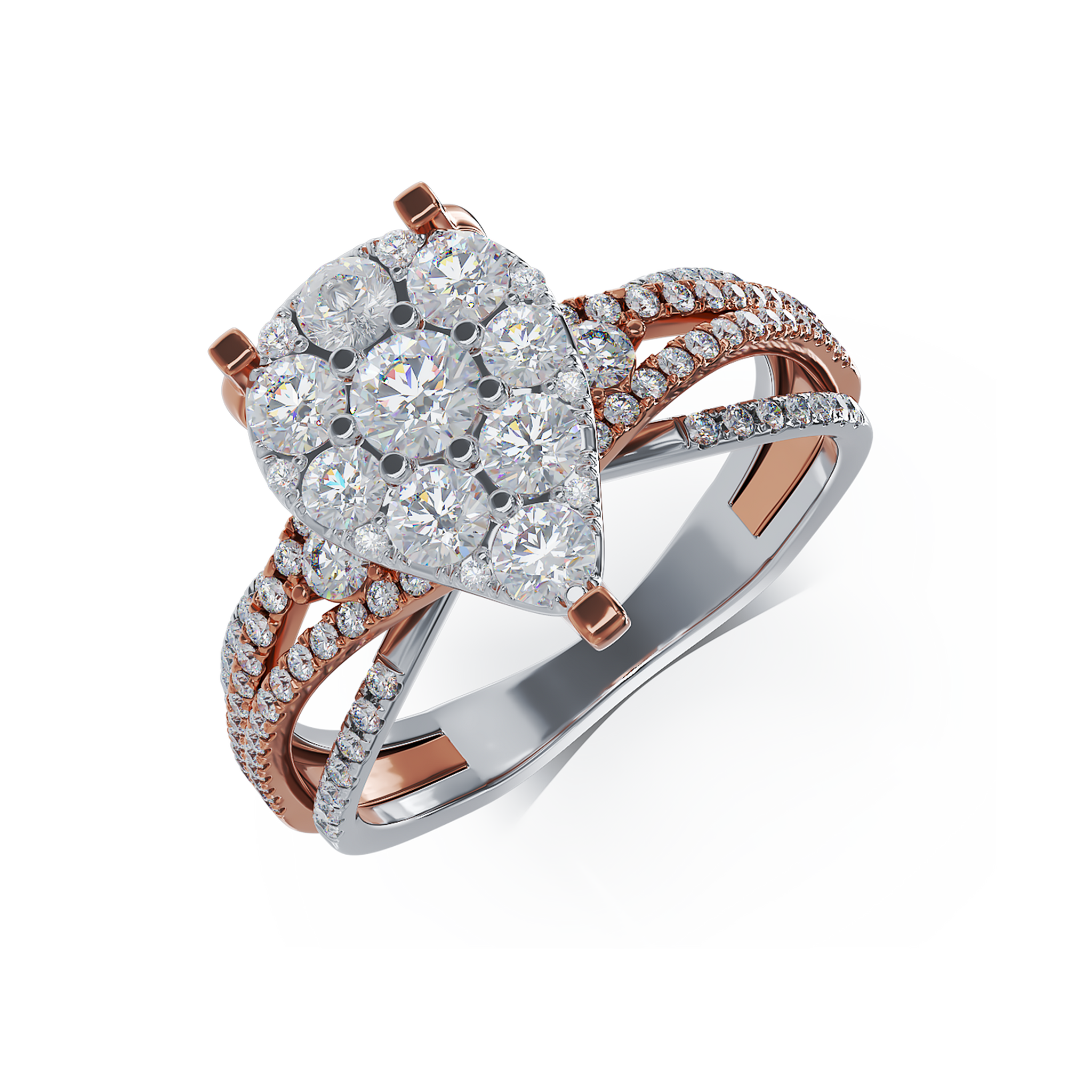 18K fehér rózsa arany eljegyzési gyűrű 0.95ct gyémántokkal