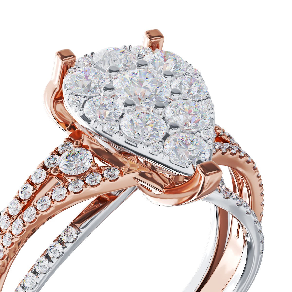 Inel de logodna din aur alb-roz de 18K cu diamante de 0.95ct