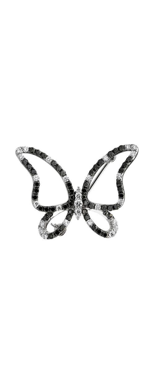 18K white gold brooch with 1.18ct black diamonds and 0.58ct clear diamonds