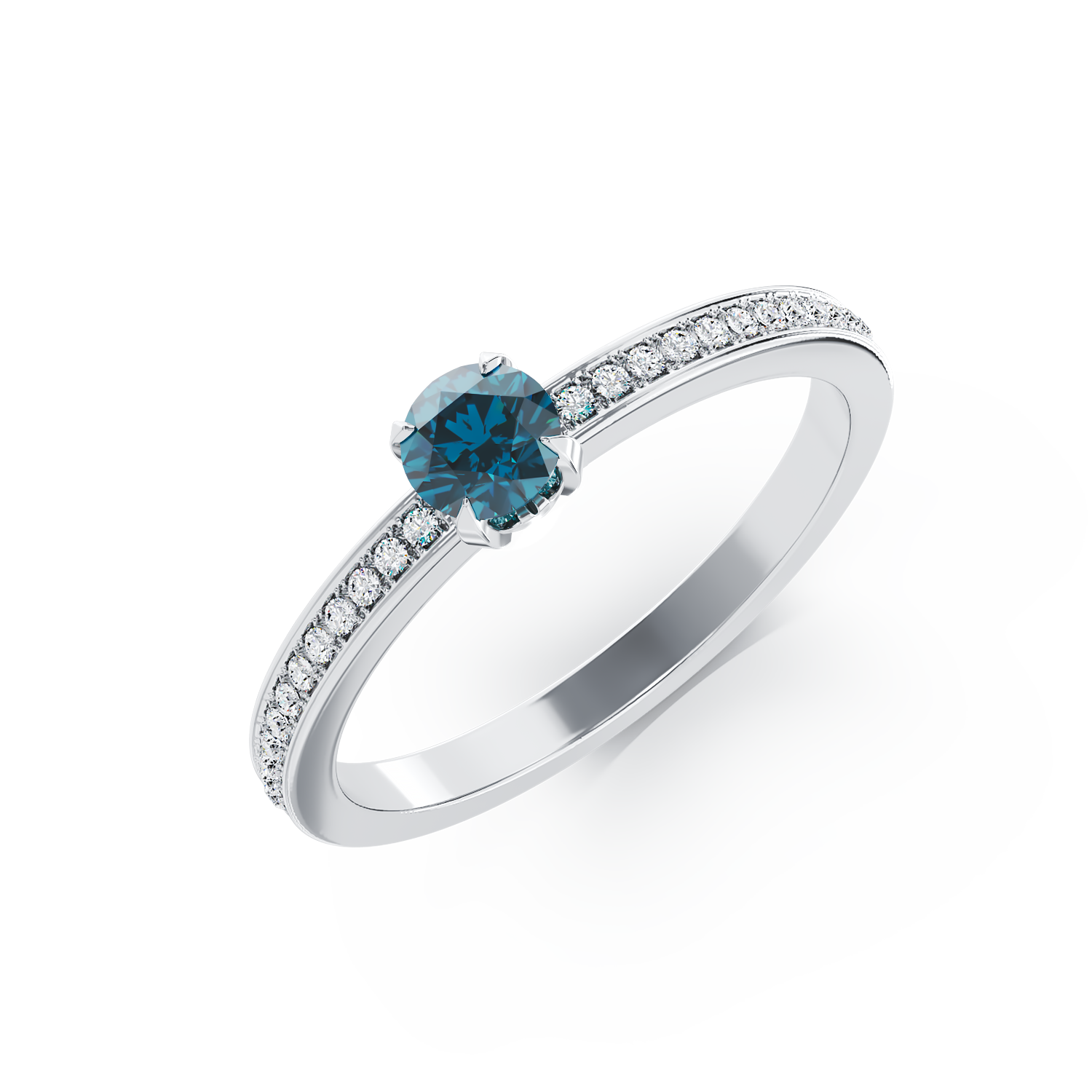 Inel de logodna din aur alb de 18K cu diamant albastru de 0.32ct si diamante transparente de 0.19ct TEILOR poza noua reduceri 2022