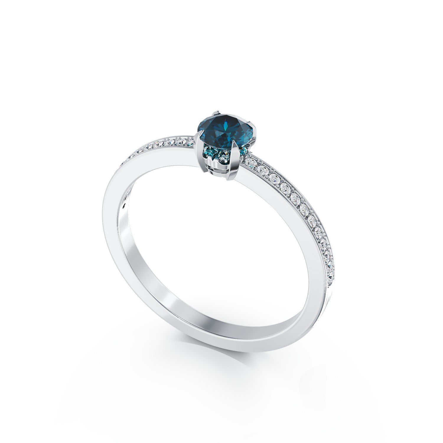 18 karátos fehérarany eljegyzési gyűrű 0.32 karátos kék gyémánttal és 0.19 karátos tiszta gyémántokkal