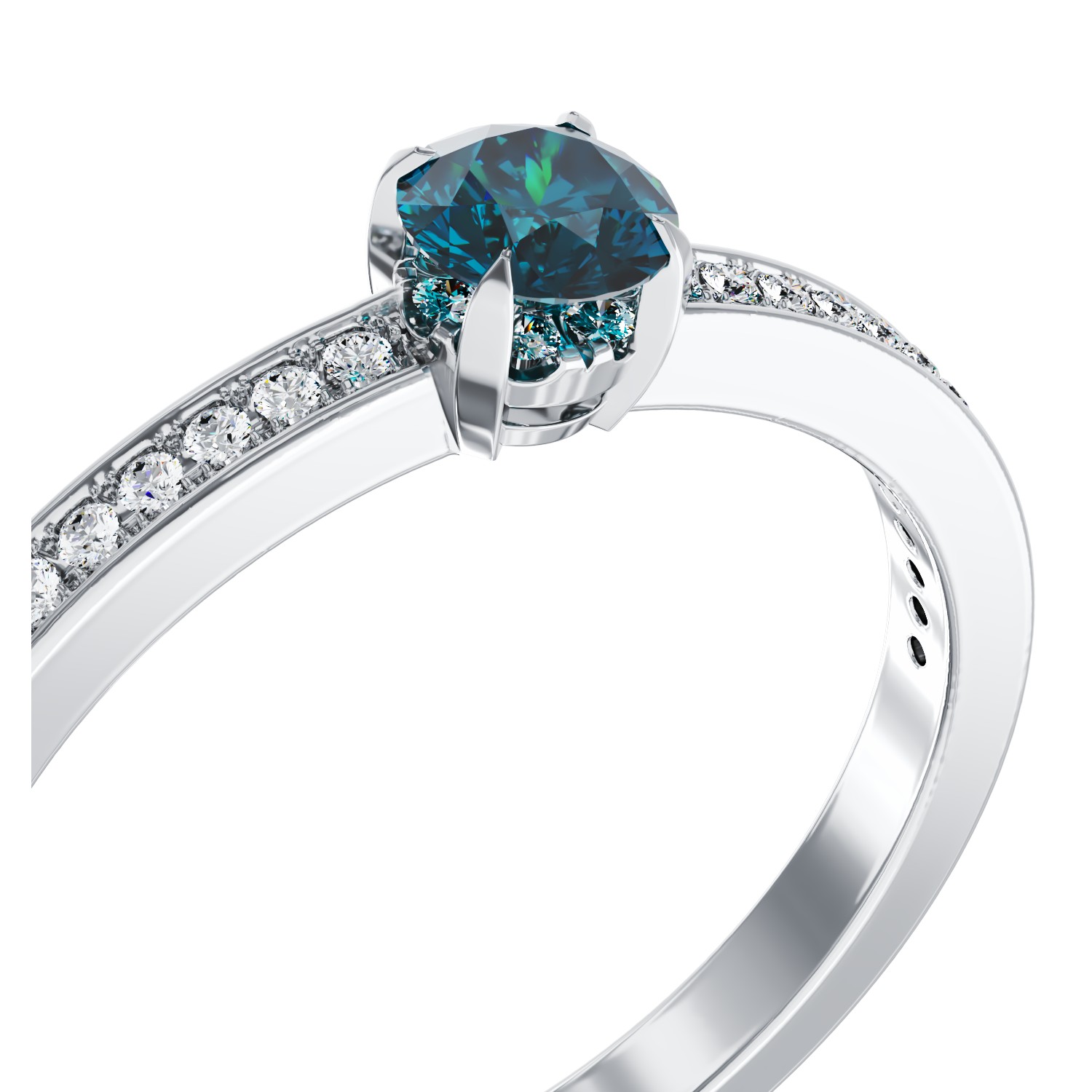 Годежен пръстен от 18K бяло злато с 0.32ct син диамант и 0.19ct прозрачни диаманти