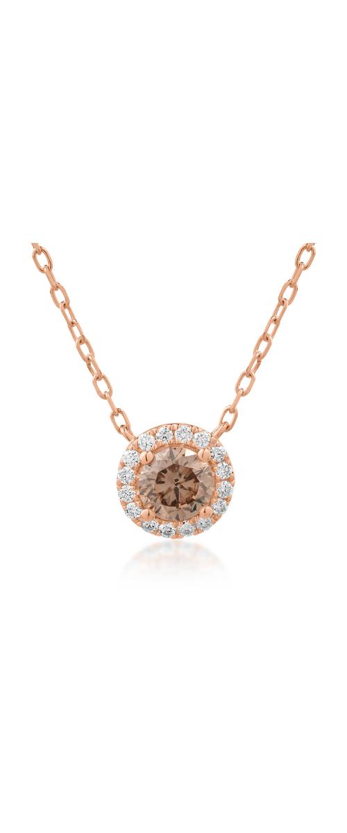 18K rose gold pendant necklace with brown diamonds of 0.51ct and clear diamonds of 0.08ct