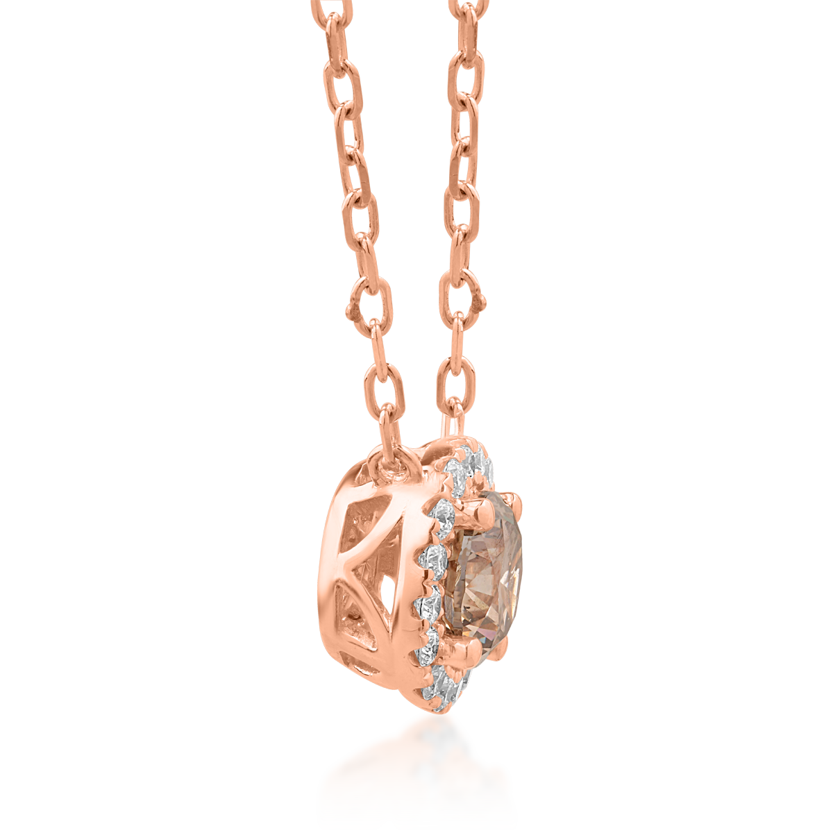 Poze Lant cu pandant din aur roz de 18K cu diamant maro de 0.51ct si diamante transparente de 0.08ct