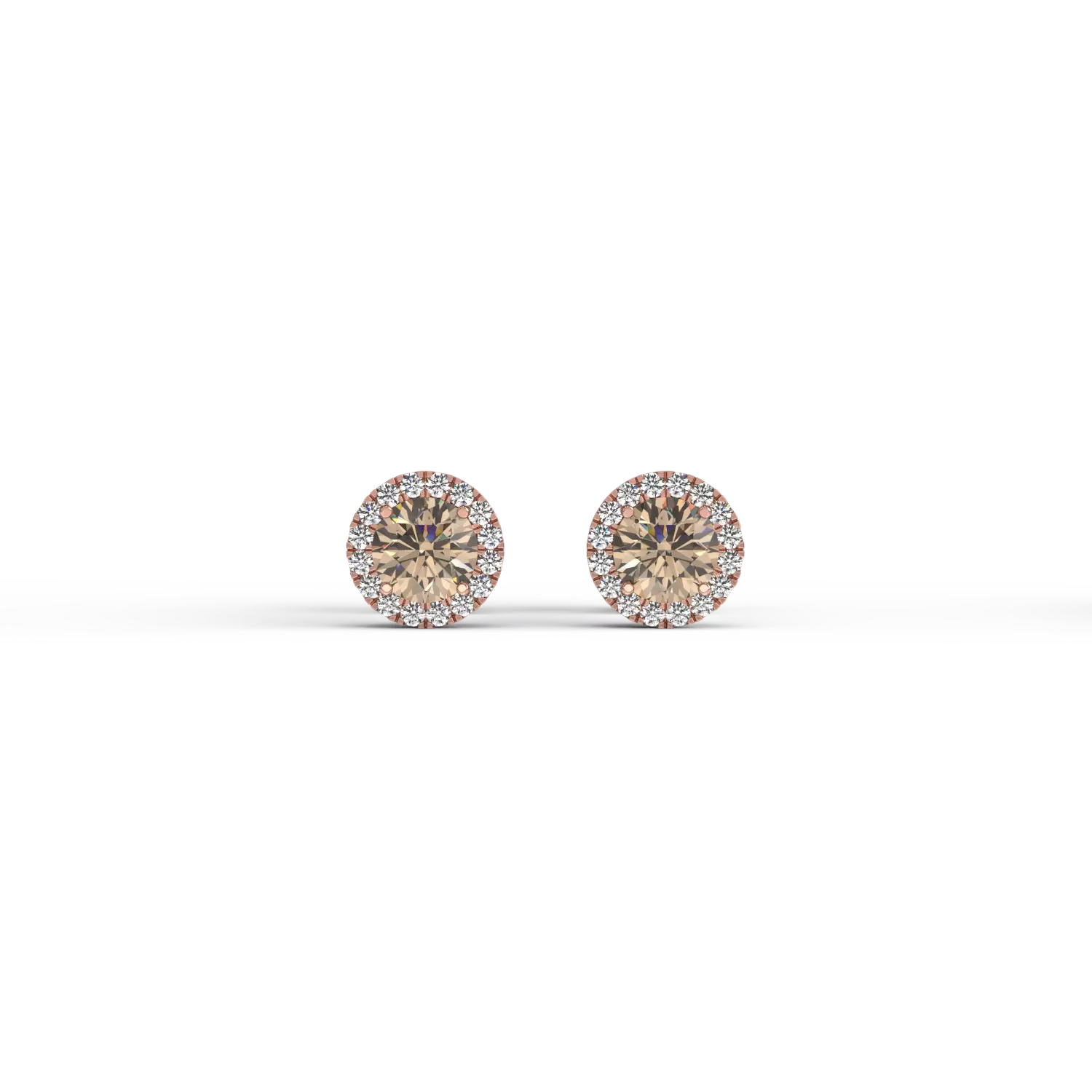 Cercei din aur roz de 18K cu diamante maro de 0.61ct si diamante transparente de 0.11ct