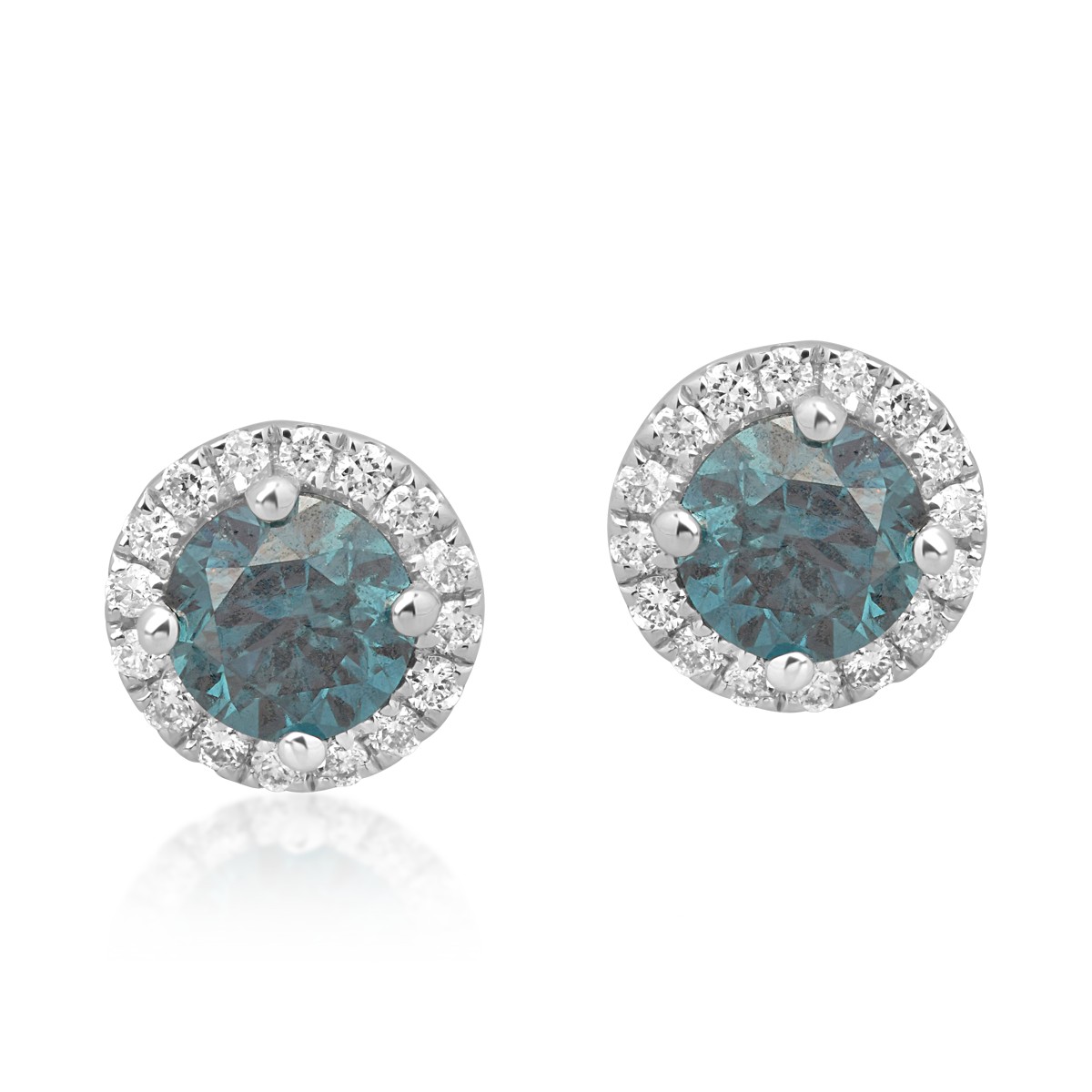 18K white gold earrings with 0.61ct blue diamonds and 0.1ct diamonds