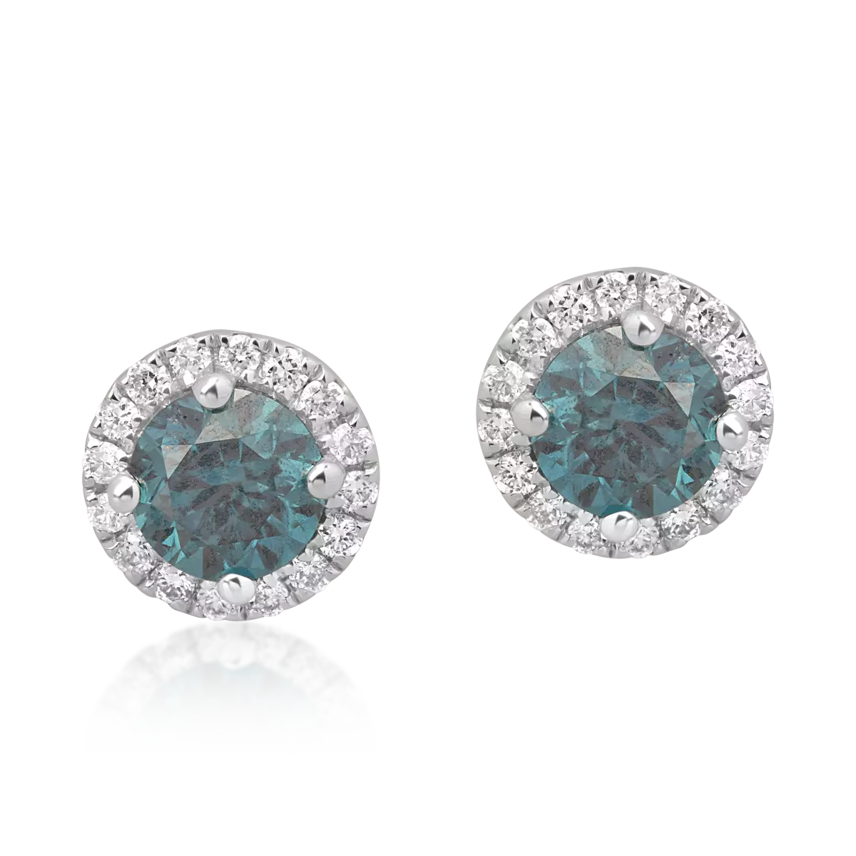 Cercei din aur alb de 18K cu diamante albastre de 0.61ct si diamante transparente 0.1ct