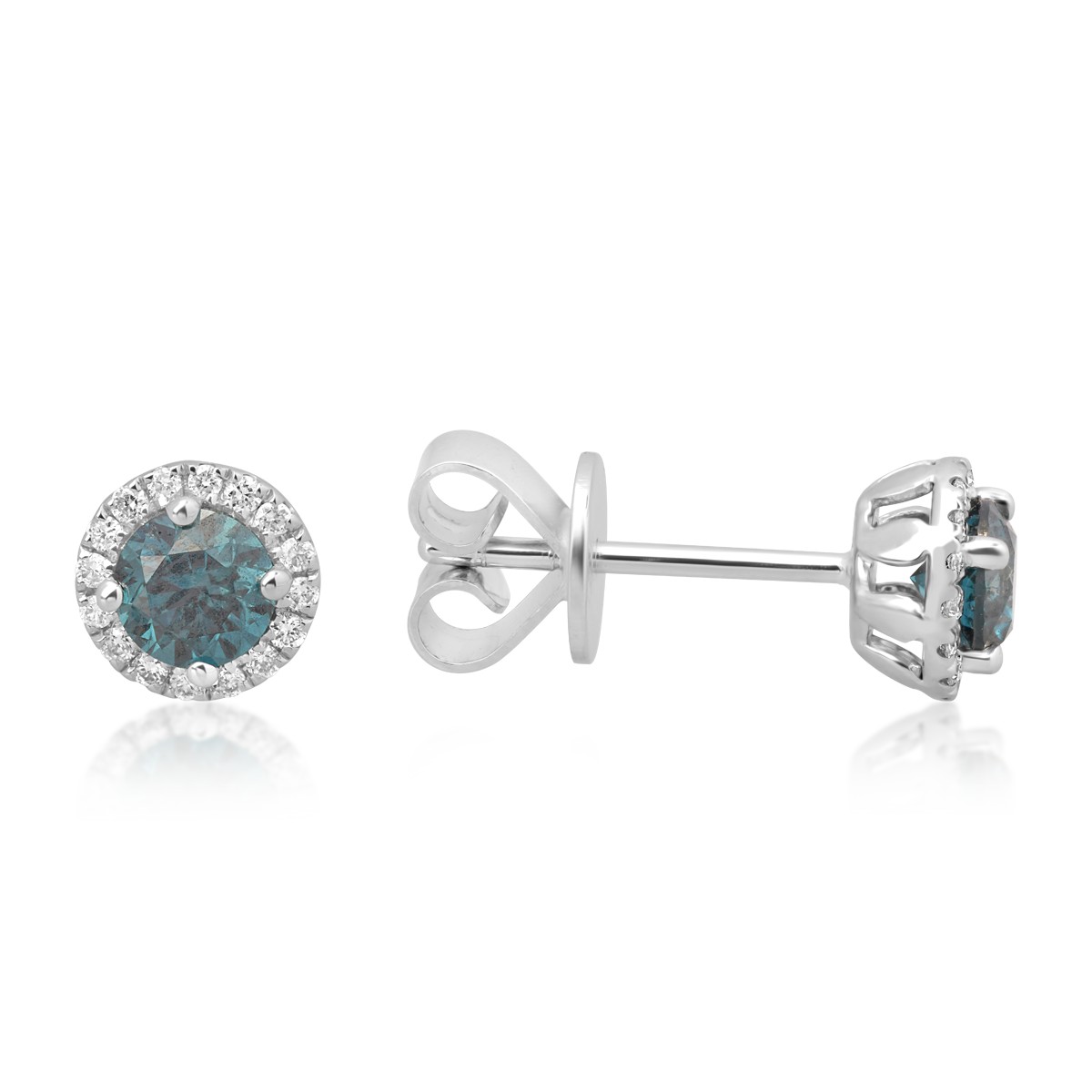 18K white gold earrings with 0.61ct blue diamonds and 0.1ct diamonds