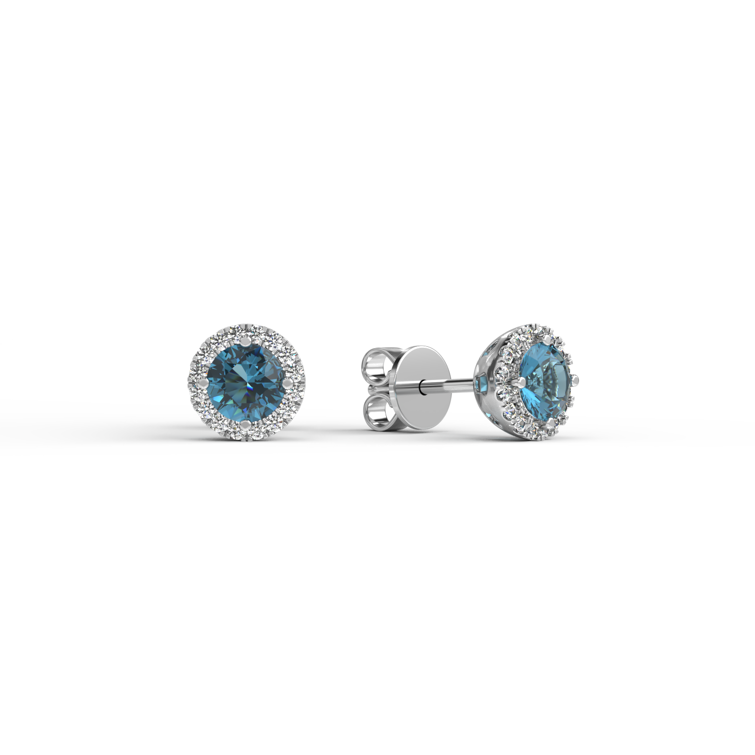 Poze Cercei din aur alb de 18K cu diamante albastre de 0.78ct si diamante transparente de 0.15ct