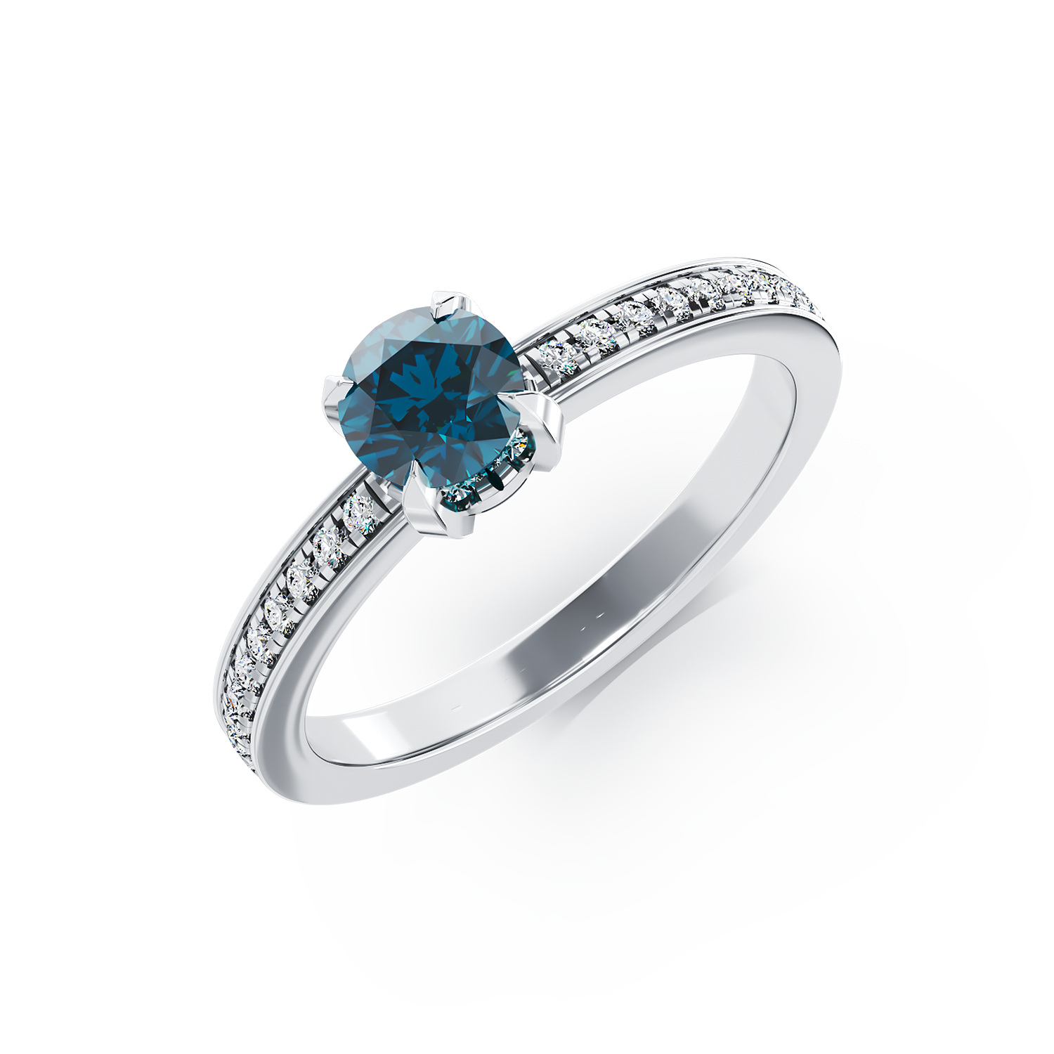Inel de logodna din aur alb de 18K cu diamant albastru de 0.39ct si diamante de 0.2ct 0.2ct poza noua reduceri 2022
