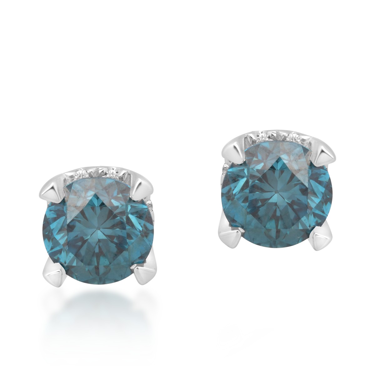 18K white gold earrings with blue diamonds of 1.04ct and clear diamonds of 0.1ct
