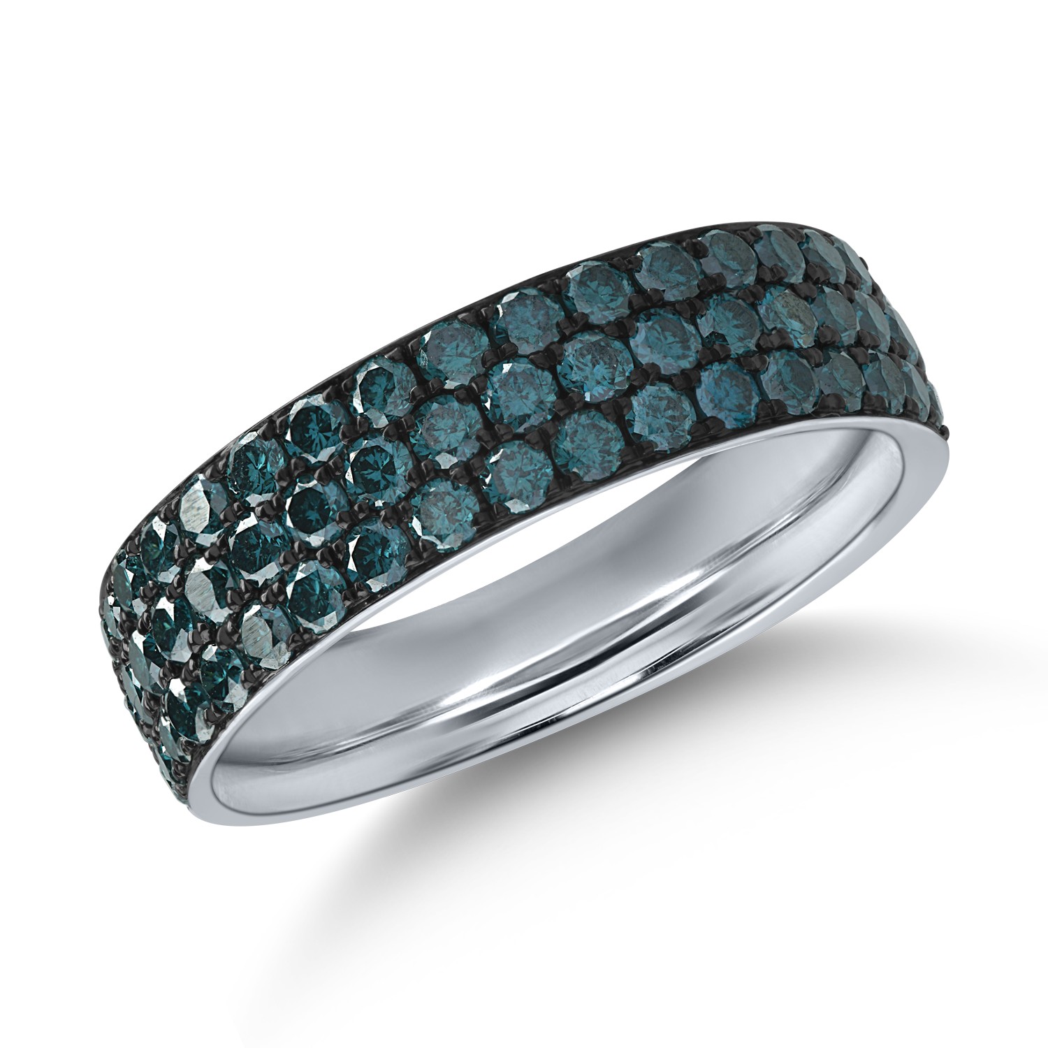 Półwieczny pierścionek z białego złota z niebieskimi diamentami o masie 0.92ct
