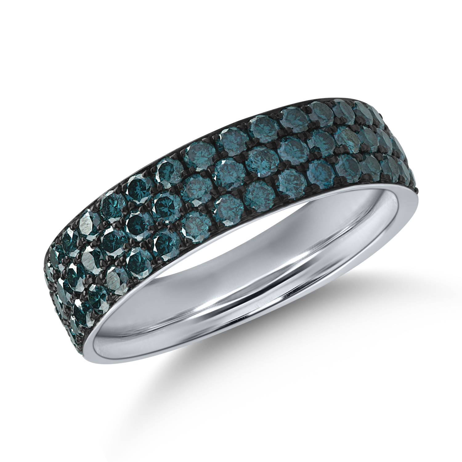 Półwieczny pierścionek z białego złota z niebieskimi diamentami o masie 0.92ct
