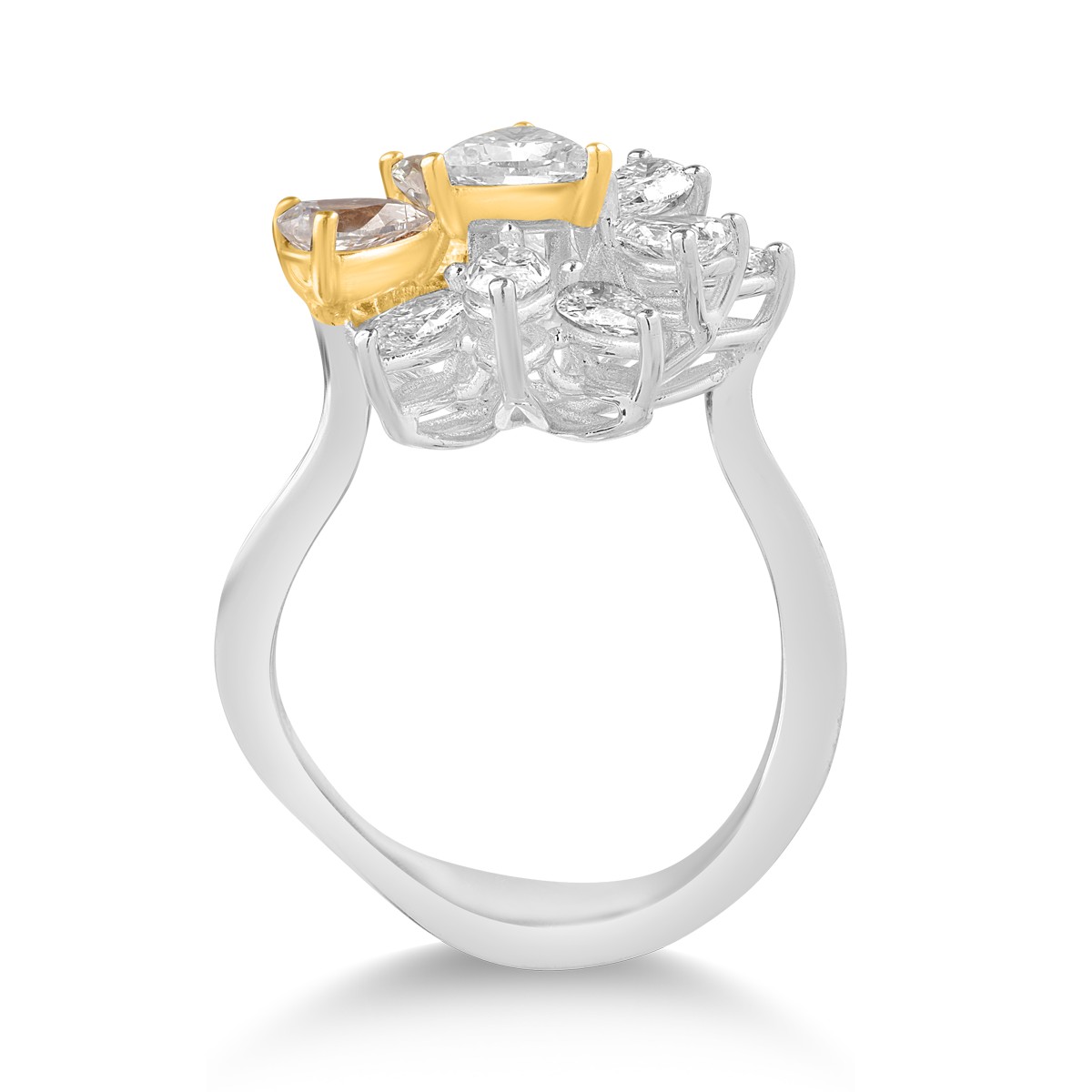 18K white-yellow gold ring with 1.05ct diamonds and 0.58ct yellow diamonds