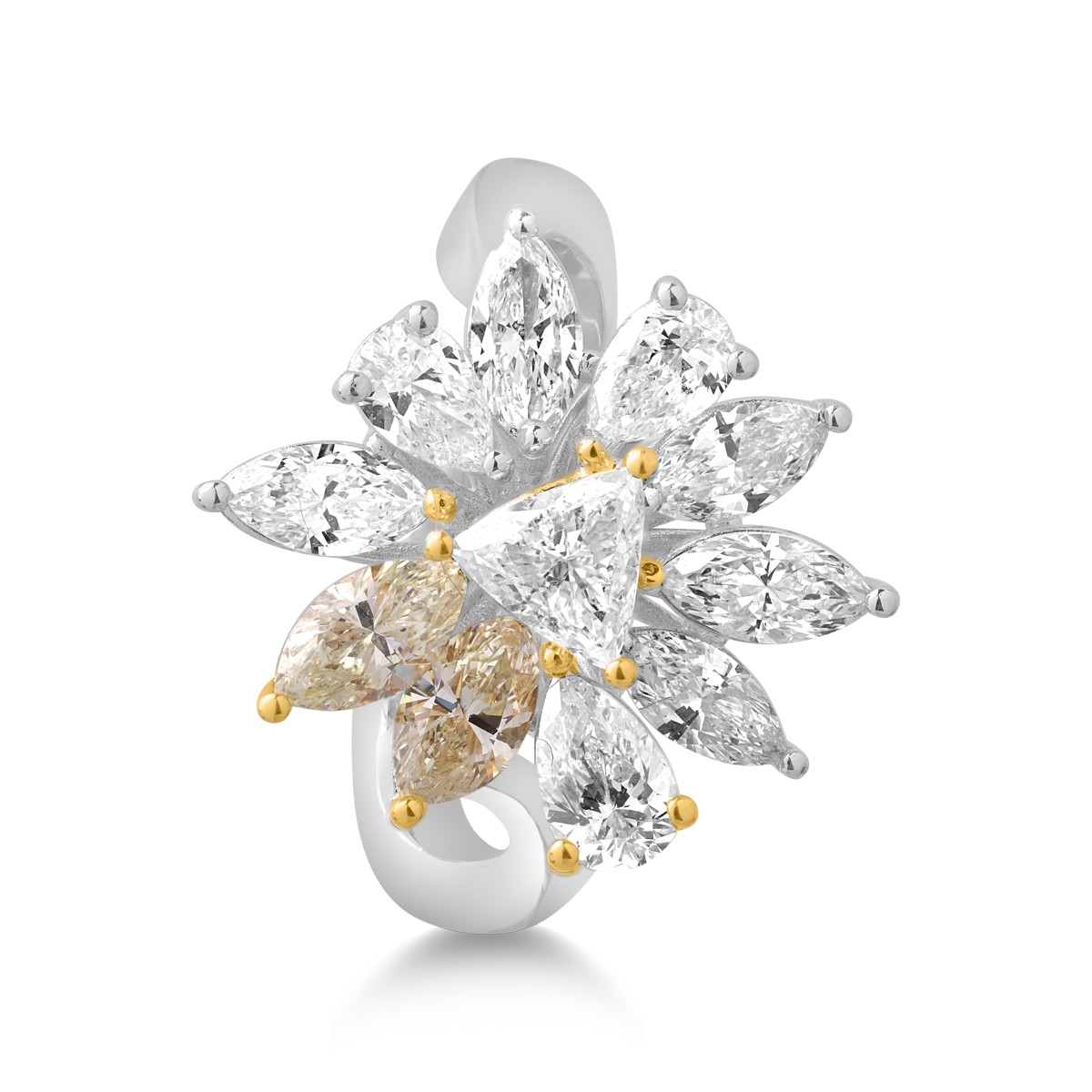 Пръстен от 18 карата бяло-жълто злато с 1.05 карата диаманти и 0.58 карата жълти диаманти