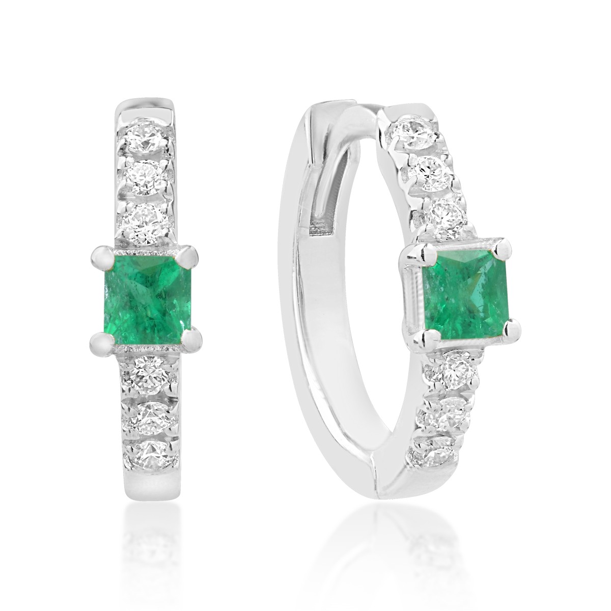 18K white gold children's earrings with emeralds of 0.08ct and diamonds of 0.06ct