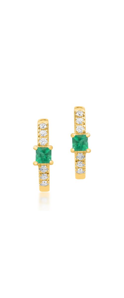 18K yellow gold children's earrings with emeralds of 0.08ct and diamonds of 0.06ct