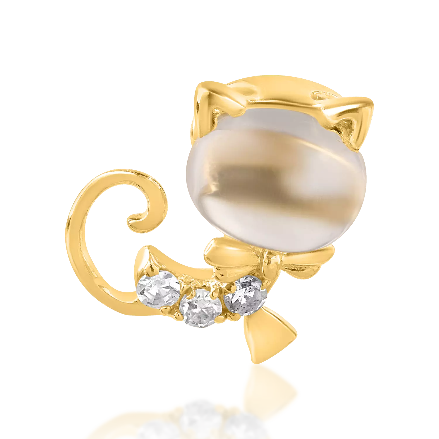 Pandantiv pisicuta pentru copii din aur galben de 14K cu topaz alb de 0.55ct si diamante de 0.025ct