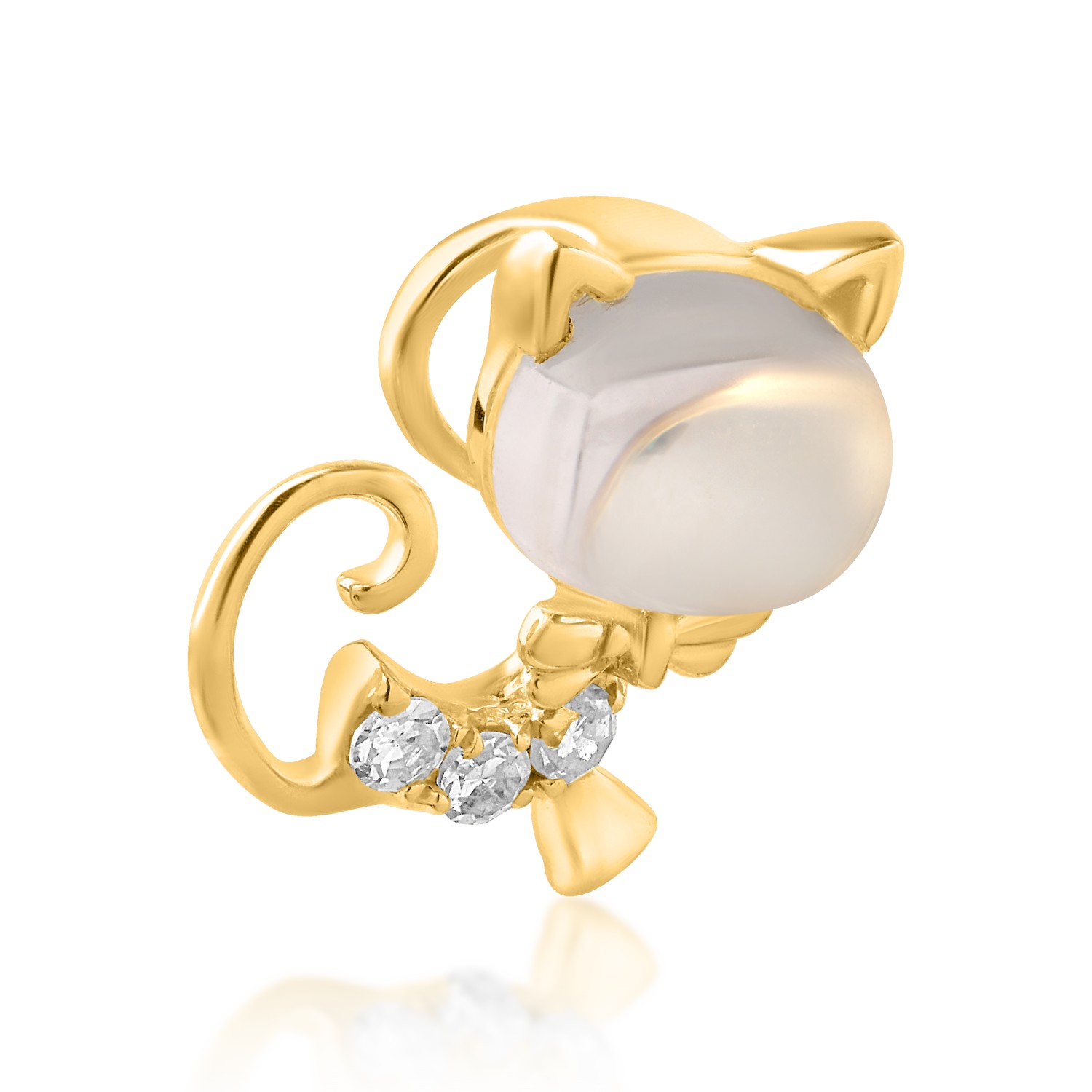 Pandantiv pisicuta pentru copii din aur galben de 14K cu topaz alb de 0.55ct si diamante de 0.025ct