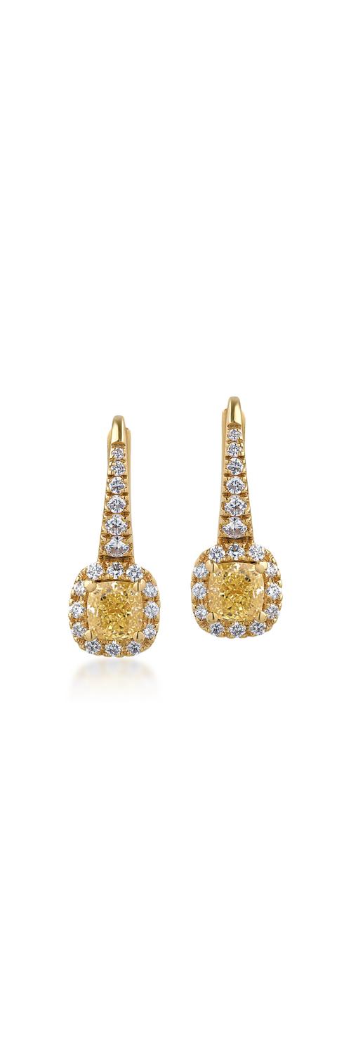 Cercei din aur galben de 18K cu diamante fancy-galbene de 1.21ct si diamante transparente de 0.52ct