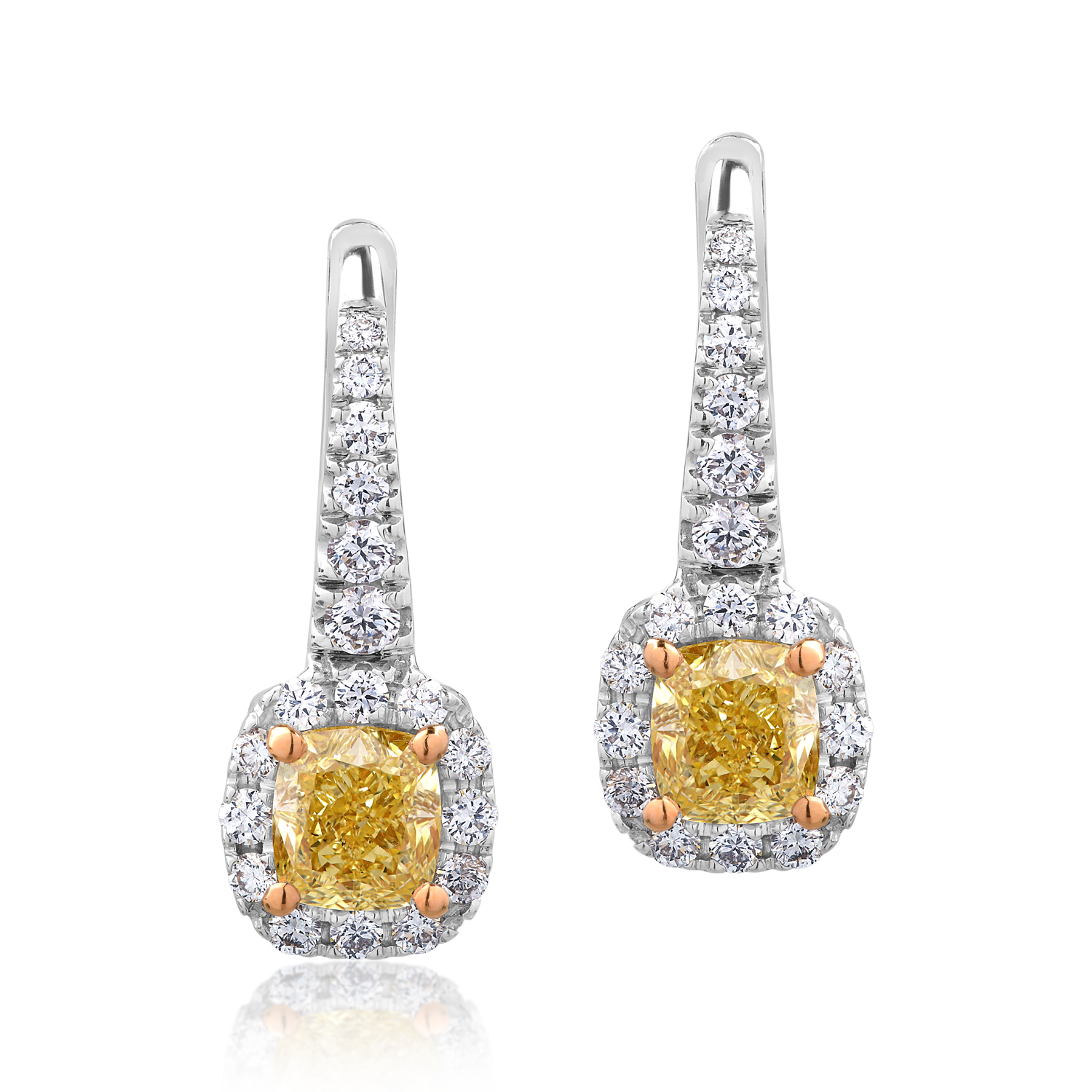 Cercei din aur alb de 18K cu diamante fancy-galbene de 1.19ct si diamante transparente de 0.52ct 0.52ct poza noua reduceri 2022