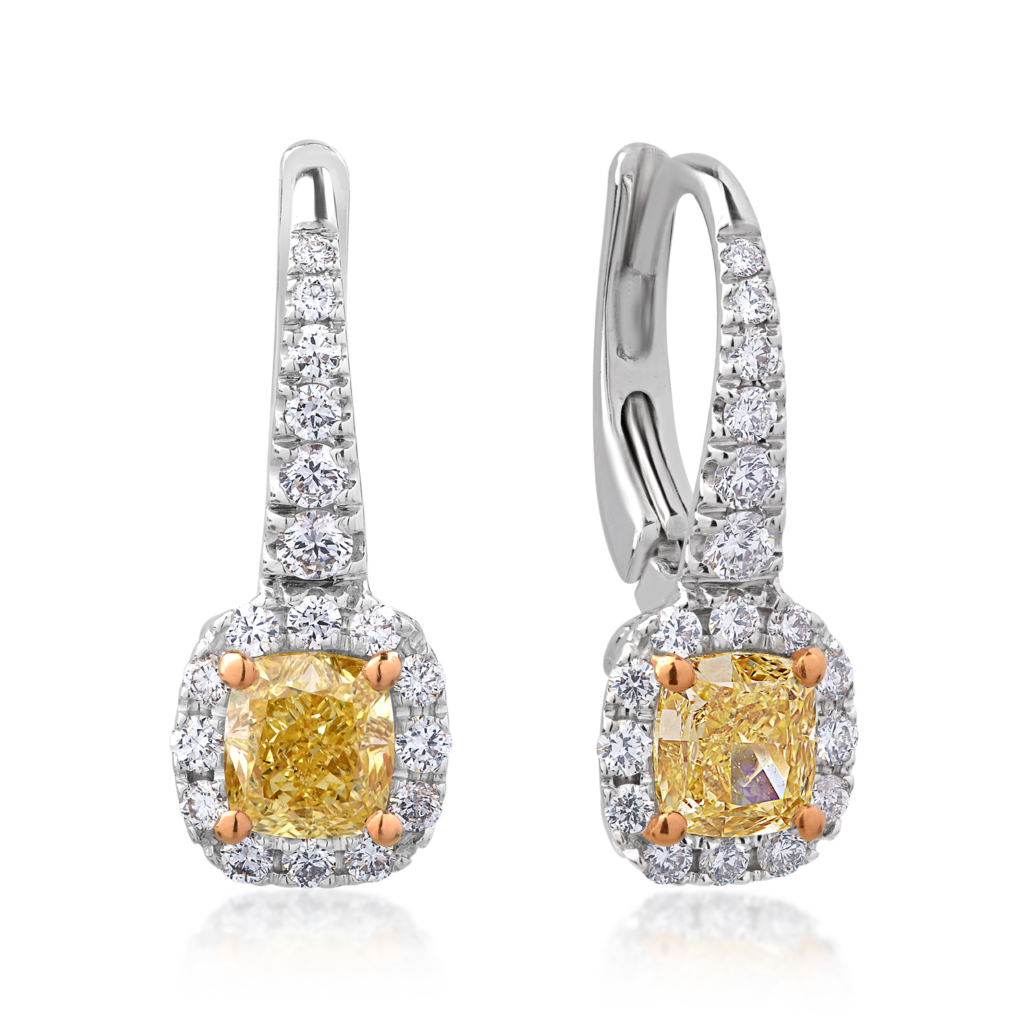 Poze Cercei din aur alb de 18K cu diamante fancy-galbene de 1.19ct si diamante transparente de 0.52ct