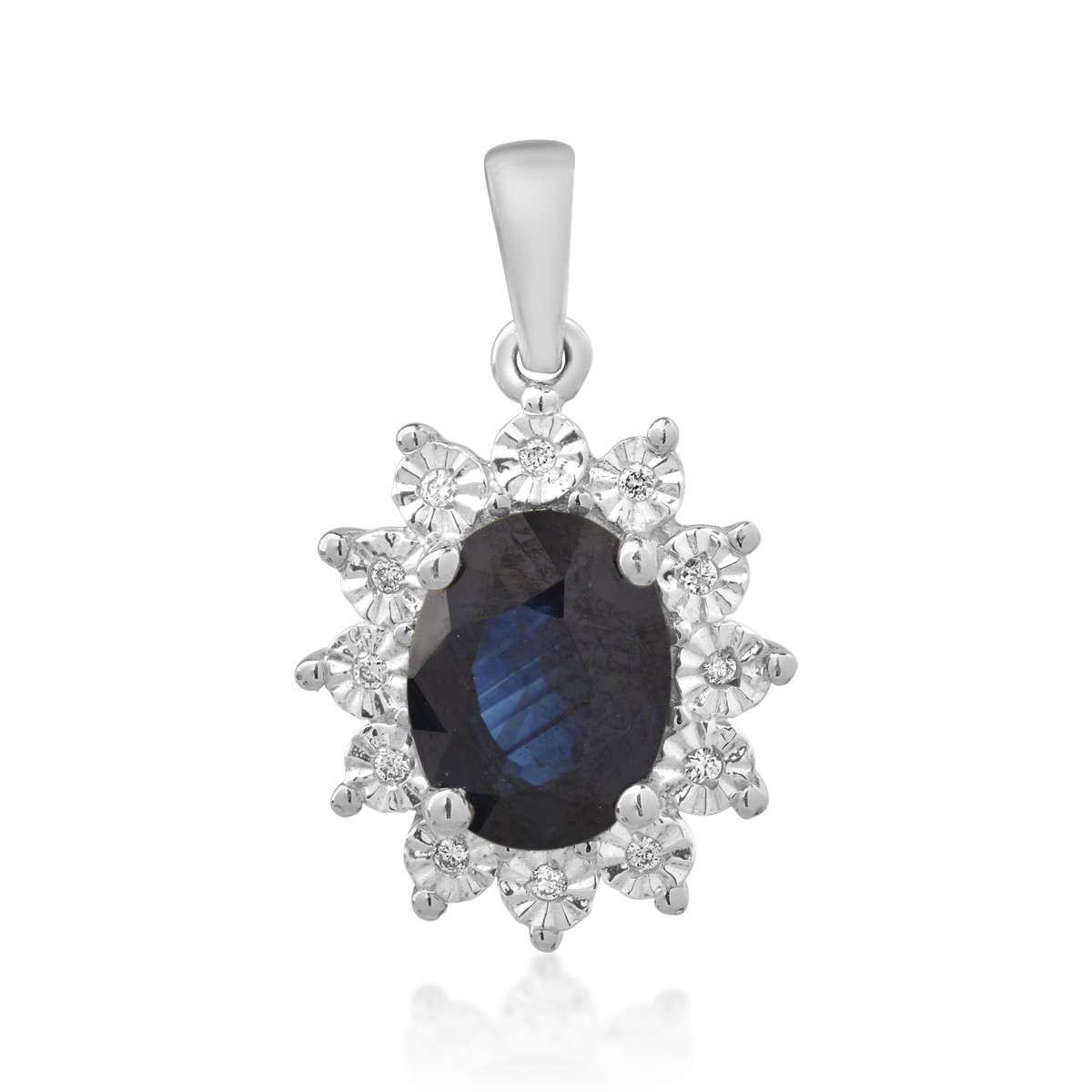 14K white gold pendant with 1.5ct sapphire and 0.04ct diamonds