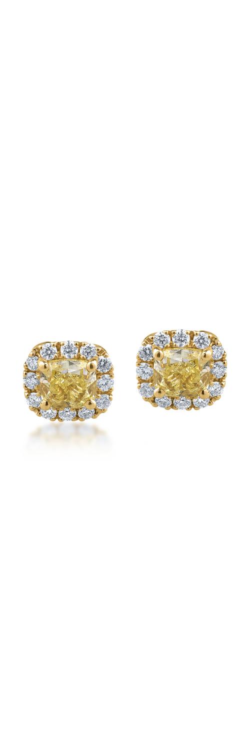 Cercei din aur galben cu diamante fancy galben de 1.22ct si diamante transparente de 0.38ct
