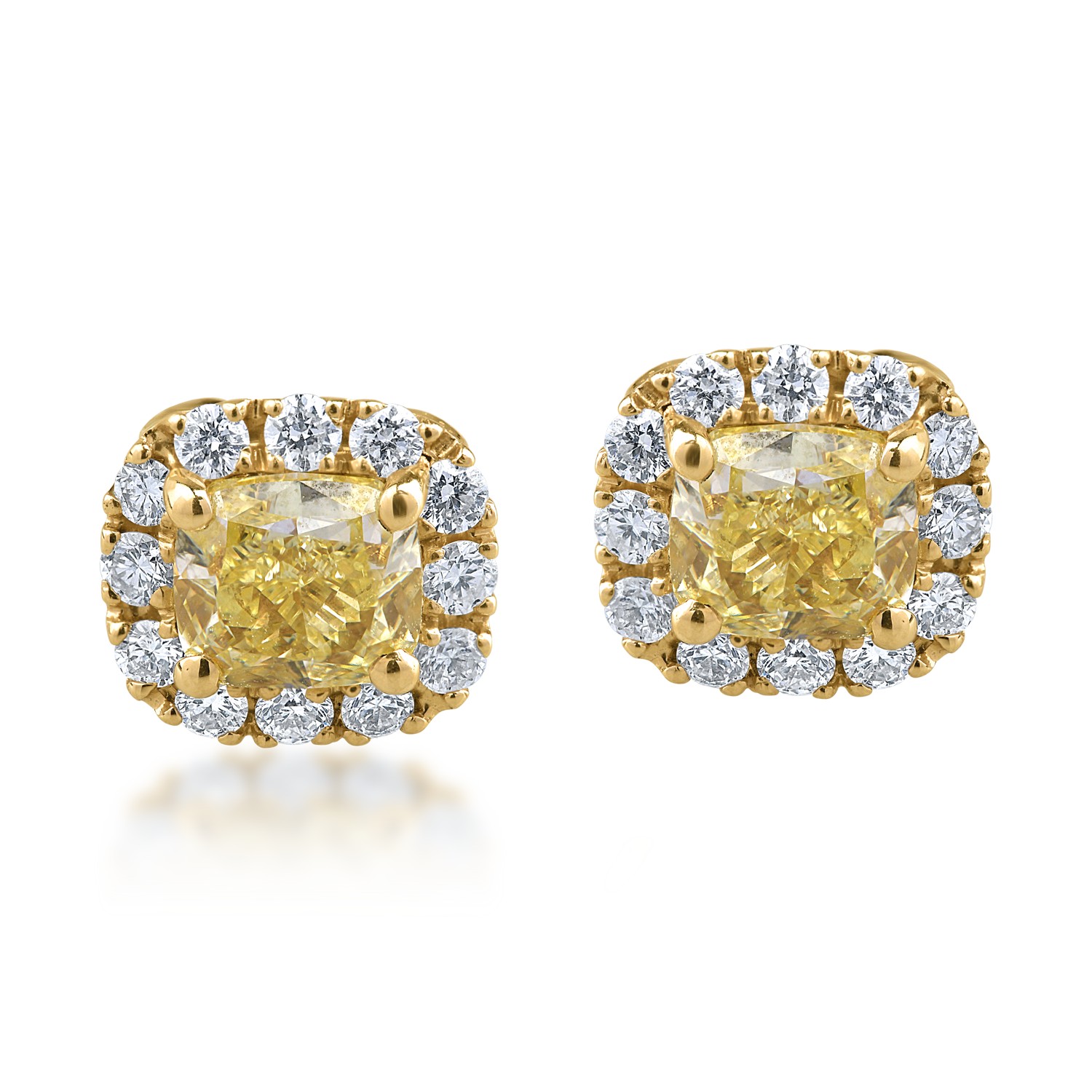 Cercei din aur galben cu diamante fancy galben de 1.22ct si diamante transparente de 0.38ct