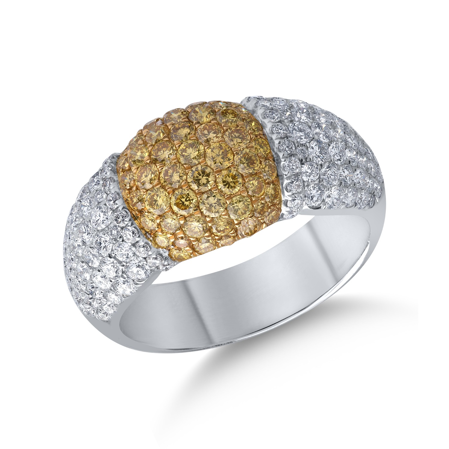 Inel din aur alb-galben de 18K cu diamante fancy-galbene de 1.01ct si diamante de 1.19ct