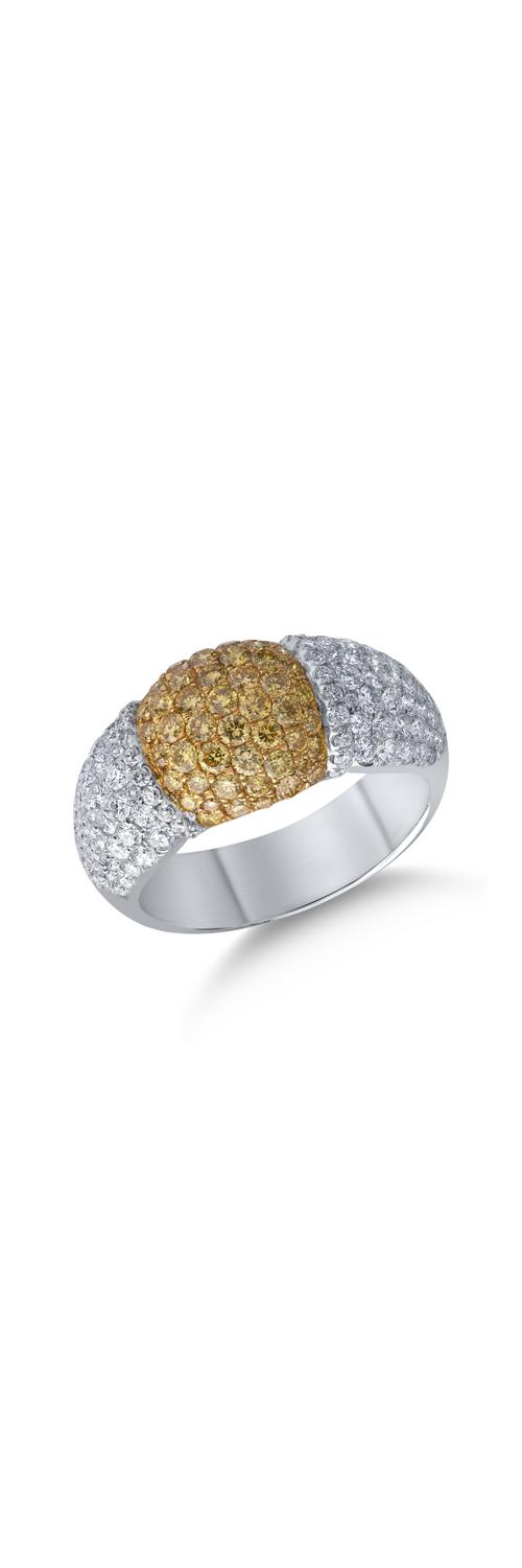 18K yellow-white gold ring with 1.01ct fancy-yellow diamonds and 1.19ct diamonds