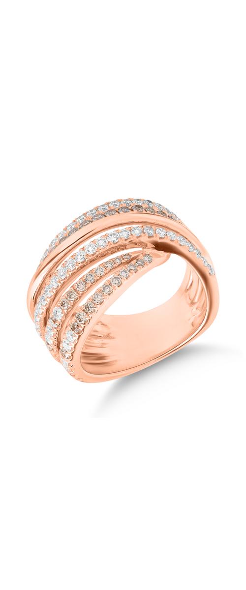 18K rose gold ring with brown diamonds of 1.18ct and transparent diamonds of 0.62ct