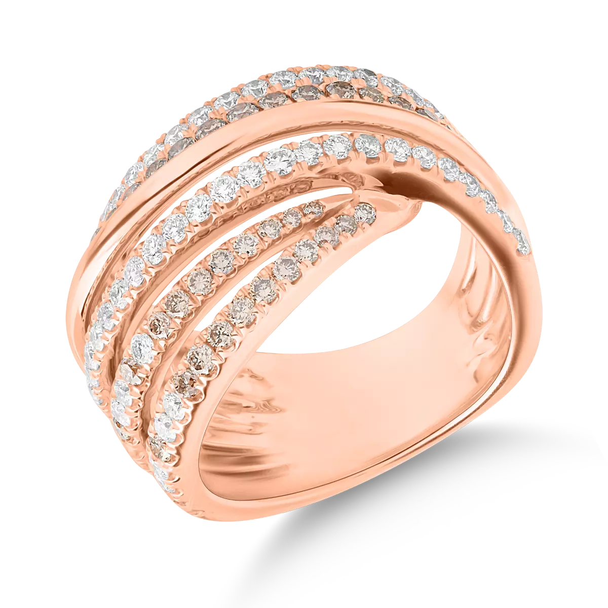 18K розов златен пръстен с кафяви диаманти от 1.18ct и прозрачни диаманти от 0.62ct