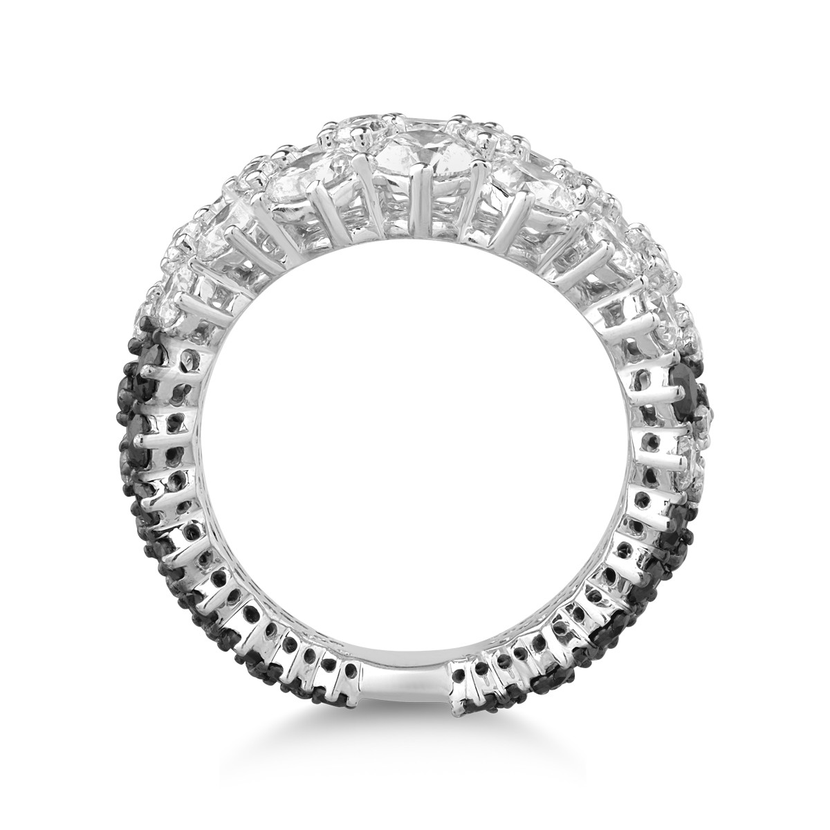 18K бял златен пръстен с прозрачни диаманти от 5.55ct и черни диаманти от 1.96ct