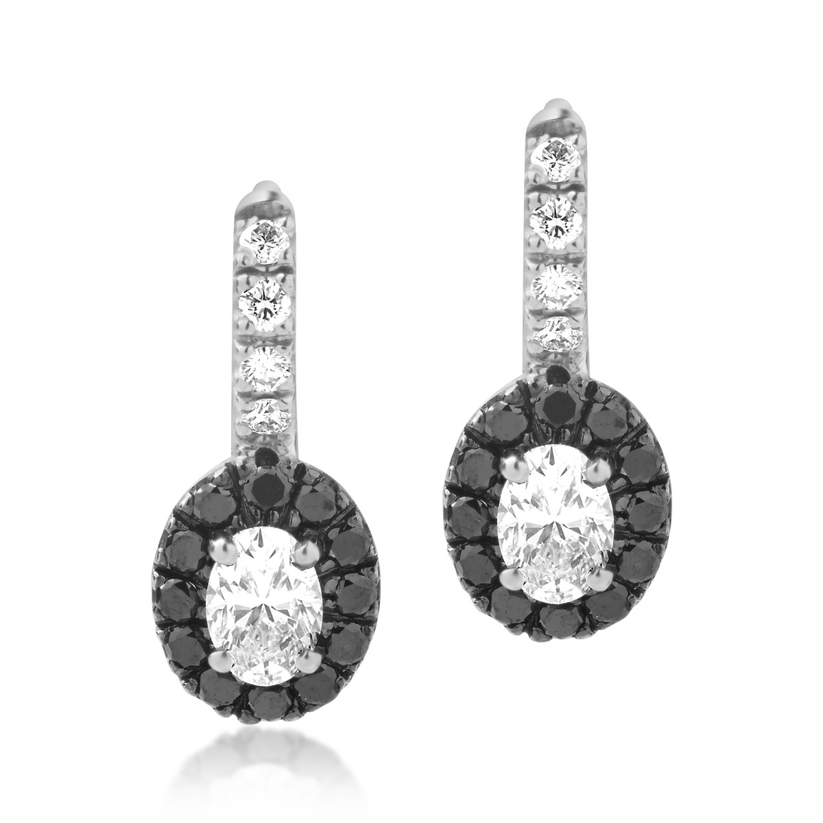 18K white gold earrings with 0.74ct clear diamonds and 0.32ct black diamonds