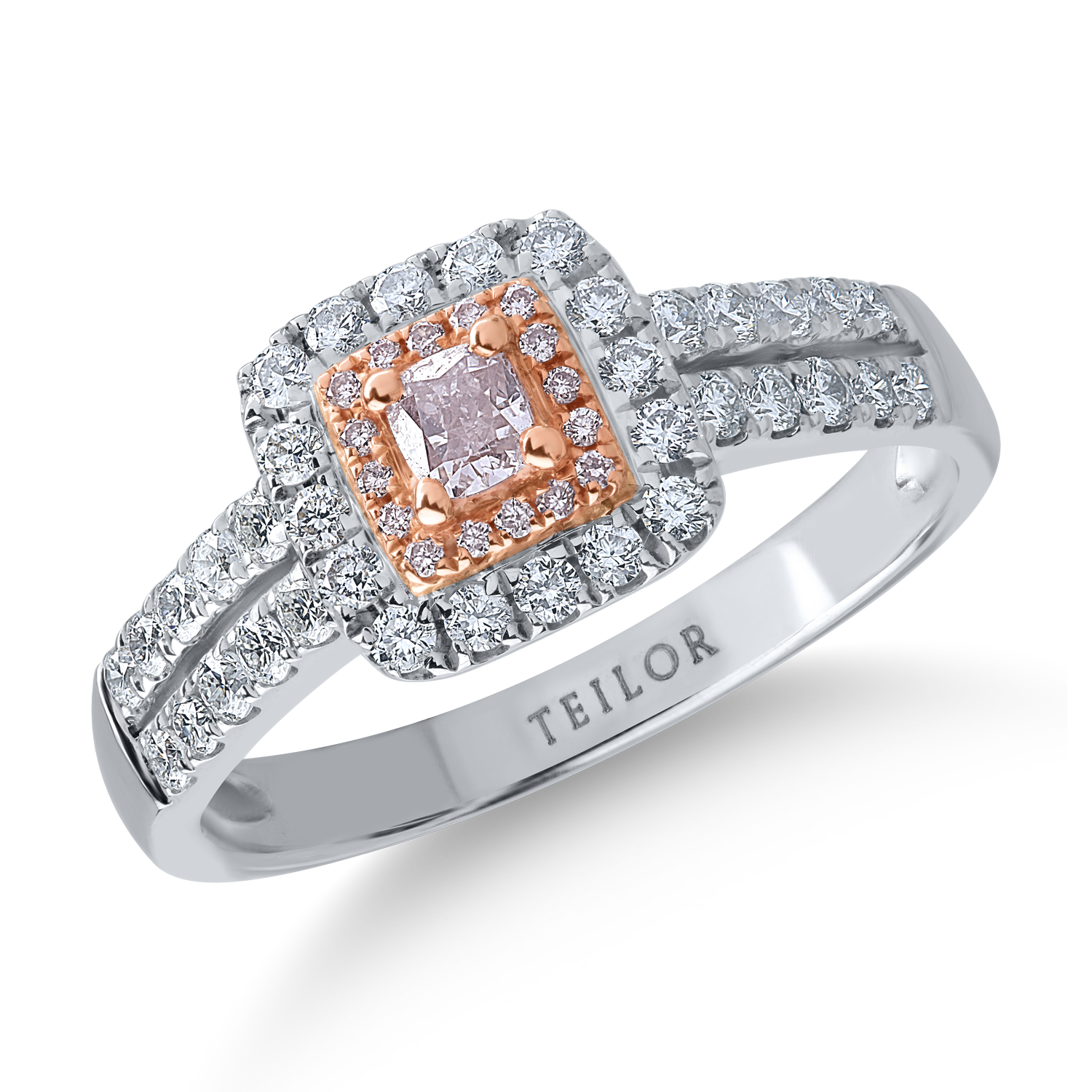 White-rose gold ring with 0.49ct clear diamonds and 0.21ct rose diamonds