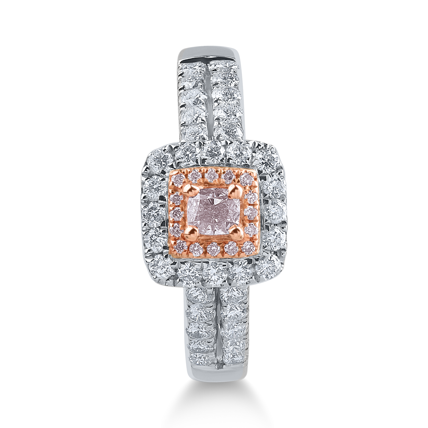 Inel din aur alb-roz cu diamante transparente de 0.49ct si diamante roz de 0.21ct