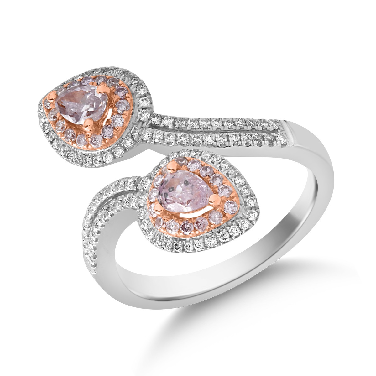18 karátos fehér-rózsaszín arany gyűrű 0,55 karátos rózsaszín gyémántokkal és 0,35 kat tiszta gyémántokkal