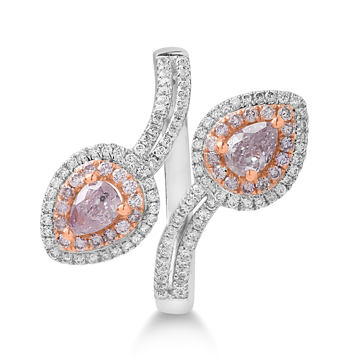 18 karátos fehér-rózsaszín arany gyűrű 0,55 karátos rózsaszín gyémántokkal és 0,35 kat tiszta gyémántokkal