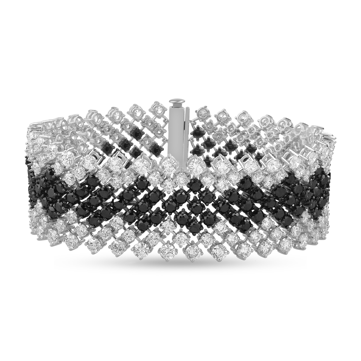 Poze Bratara din aur alb-negru de 18K cu diamante transparente de 15.3ct si diamante negre de 11ct
