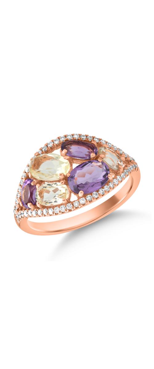 14K rose gold ring with 2.603ct precious and semi-precious stones