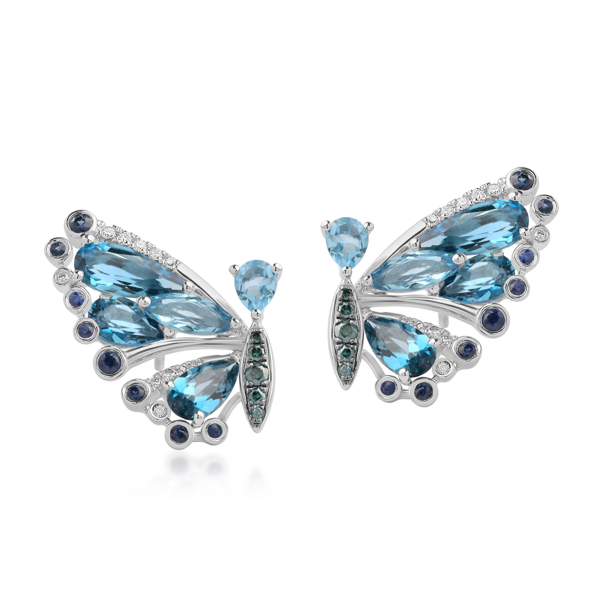 18K fehérarany 5,53 karátos drágakövekkel és féldrágakövekből készült pillangós fülbevalókkal