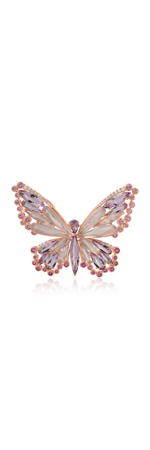 18K rose gold butterfly brooch with 17.98ct precious and semiprecious stones