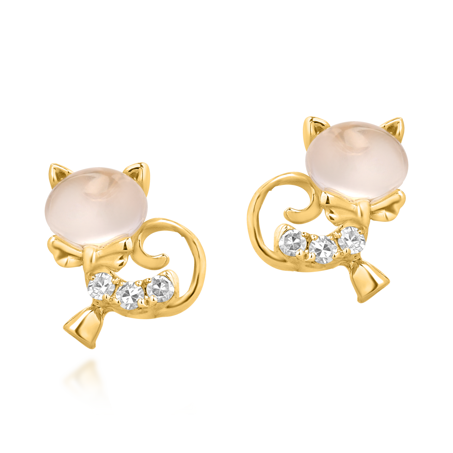 Cercei pisicute pentru copii din aur galben de 14K cu topaze albe de 0.59ct si diamante de 0.036ct 0.036ct