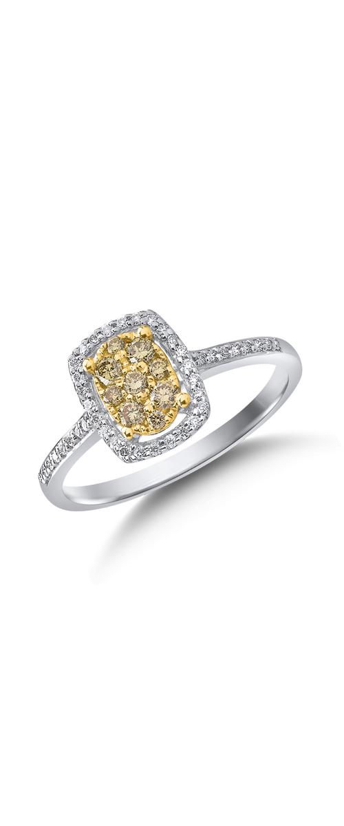 Пръстен от 18K жълто-бяло злато с 0.166ct жълти диаманти и 0.113ct диаманти