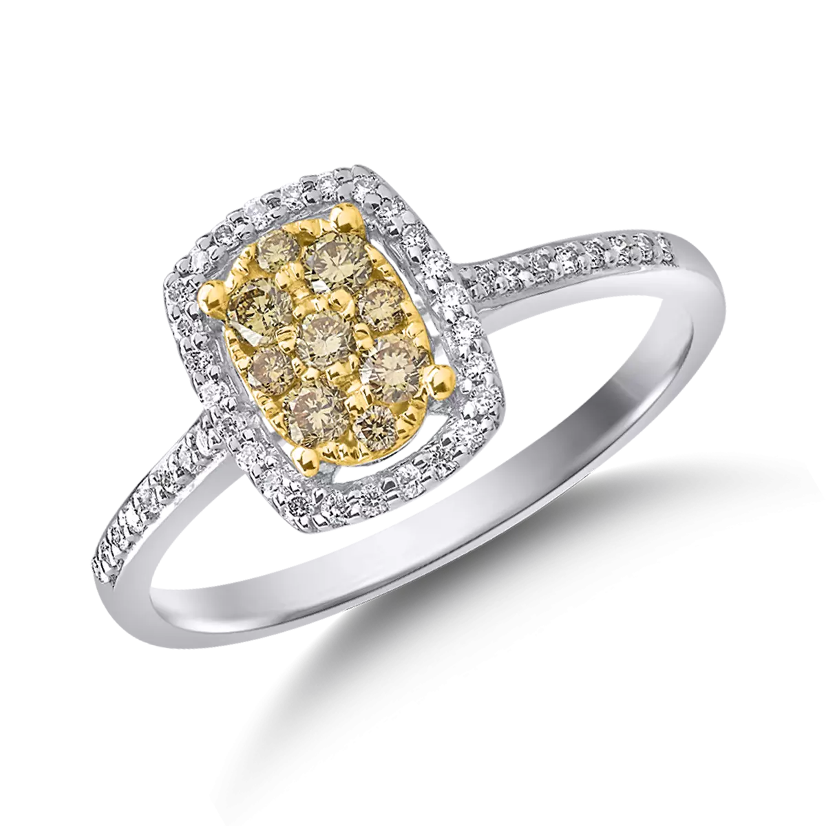 18K sárga-fehér arany gyűrű 0.166ct sárga gyémántokkal és 0.113ct gyémántokkal
